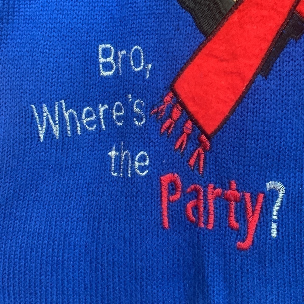 Jolly Sweaters | Blue “Bro Where’s The Party”Holiday Reindeer Unisex Sweater L - Picture 11 of 17
